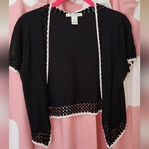 White House Black Market Black Shrug with White Accents